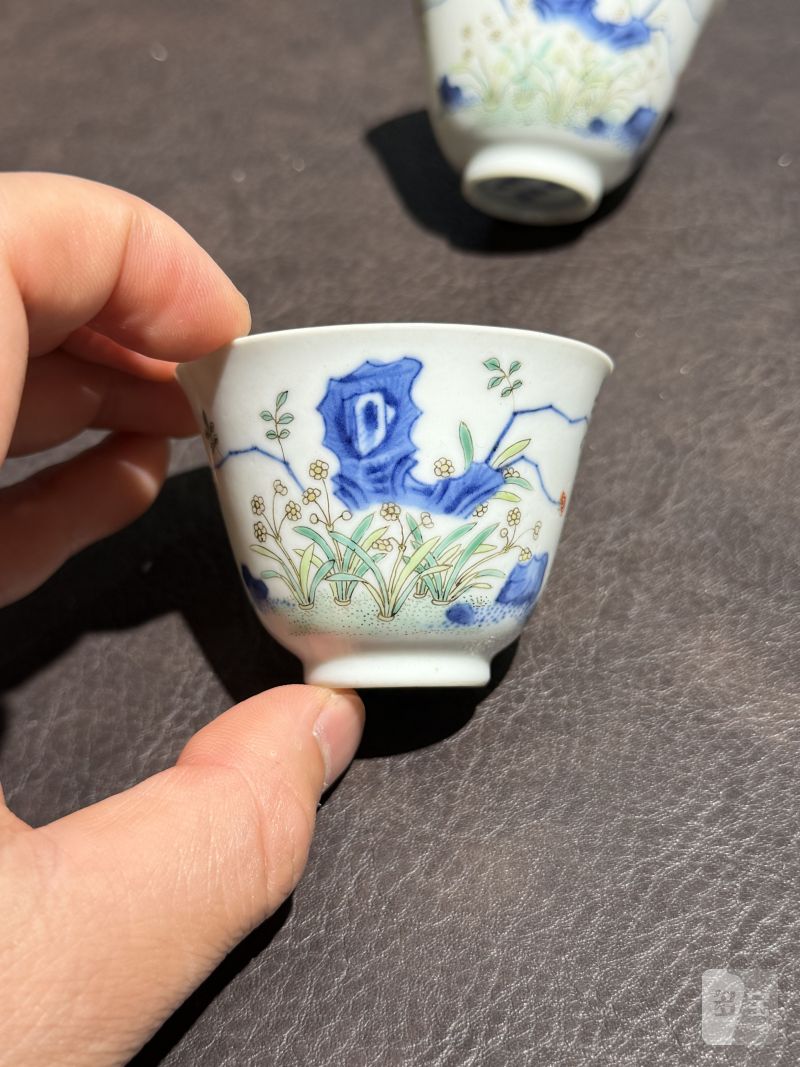 清康熙 斗彩花神杯一对 - 图4
